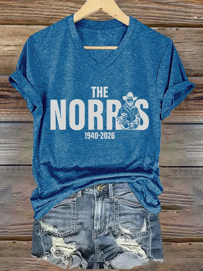 The Norris 1940 2026 Womens V-Neck T Shirt Chuck Norris Remembrance Fan Best Gift Ideas