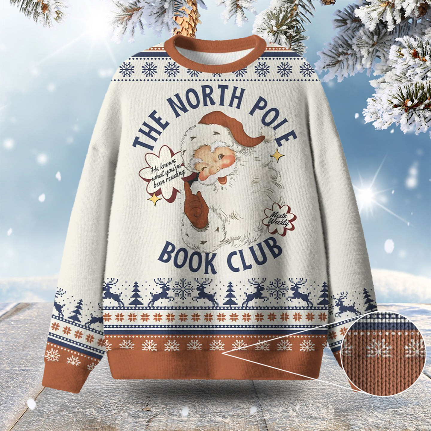 The North Pole Book Club Ugly Christmas Sweater Winter Clothing Santa Gifts For Her