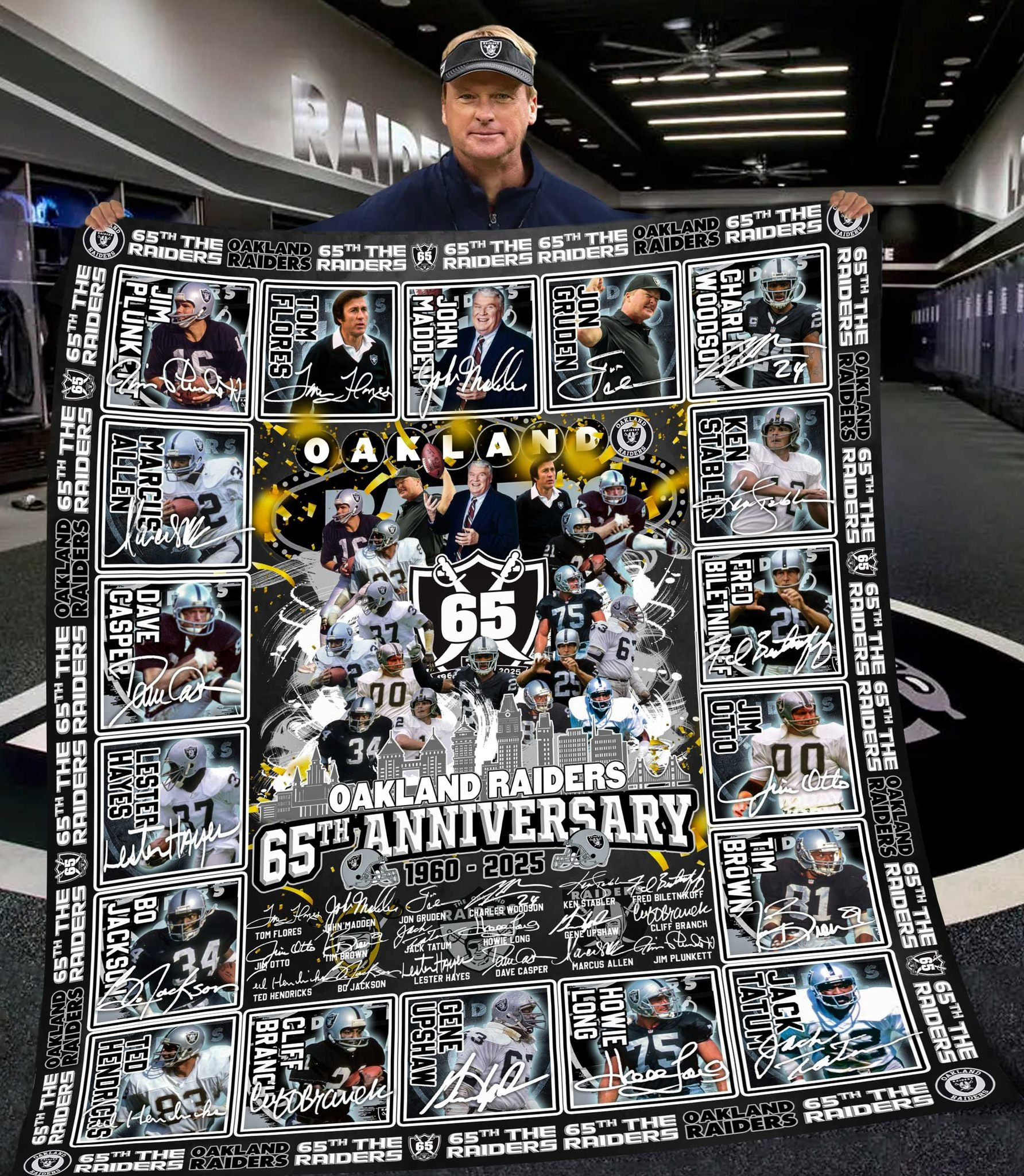 The Oakland Raiders 65Th Anniversary 1960-2025 Fleece Blanket Best Gifts For Fans