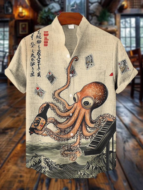 The Octopus Plays The Piano With Wine Hawaiian Shirt Shirt Gift Ideas For Husband