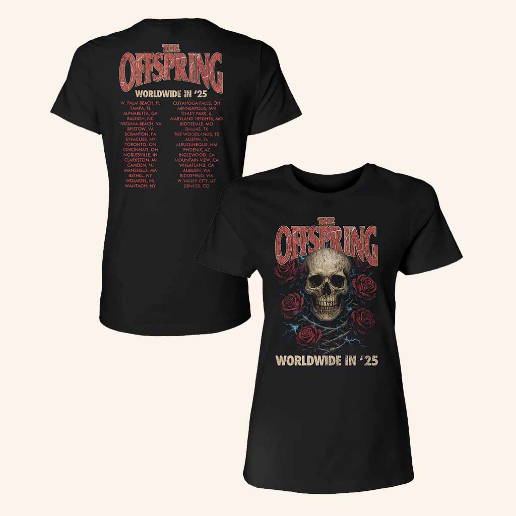 The Offspring Merch Rose Skull 2025 Tour T-Shirt Halloween Gifts For Wife The Offspring Merch Rose Skull 2025 Tour T-Shirt Halloween Gifts For Wife