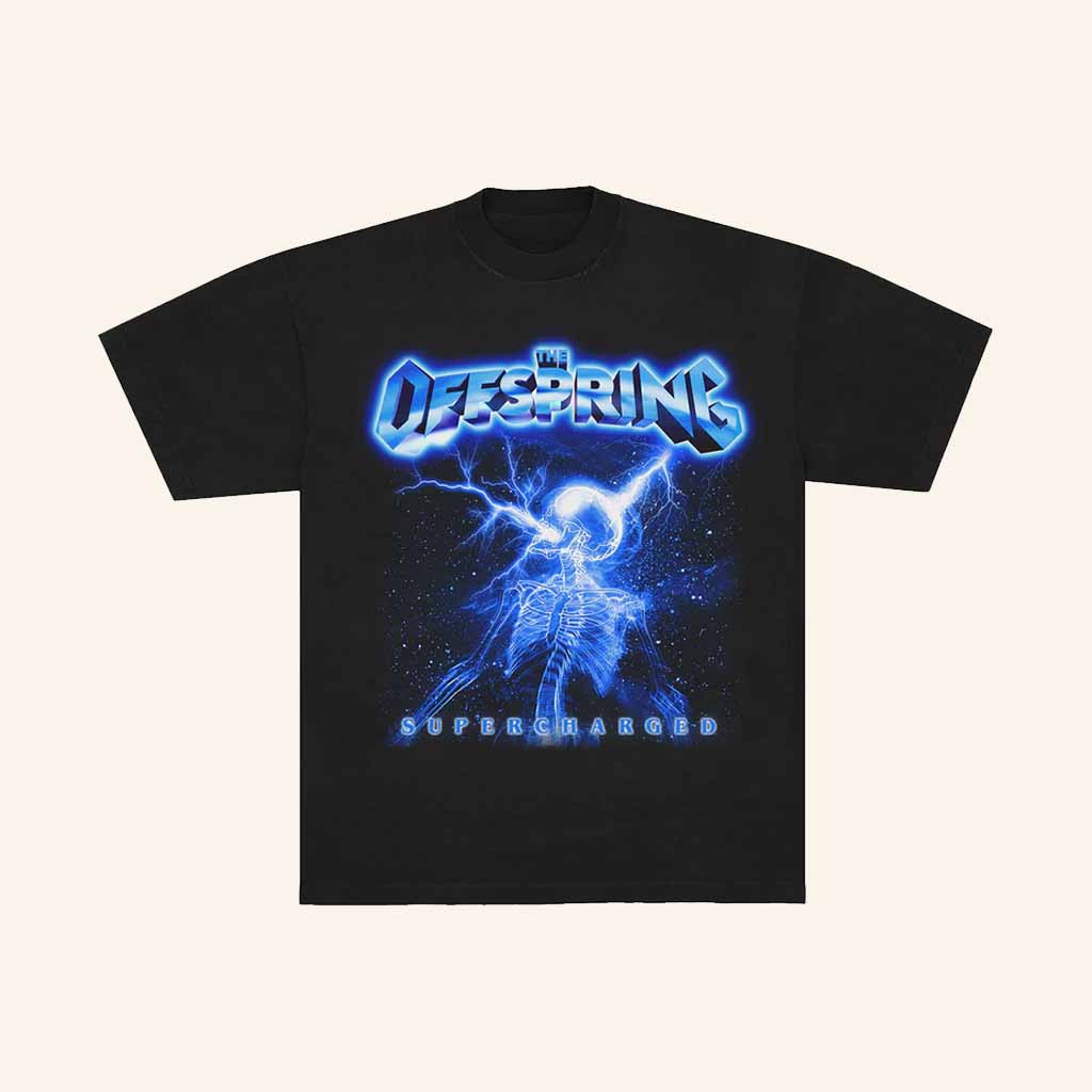 The Offspring Merch Supercharged Skeleton Black T-Shirt Halloween Gifts Ideas For Him
