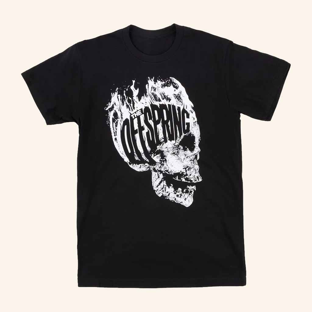 The Offspring Merch White Flaming Skull T-Shirt Best Gifts For Rock Music Lovers