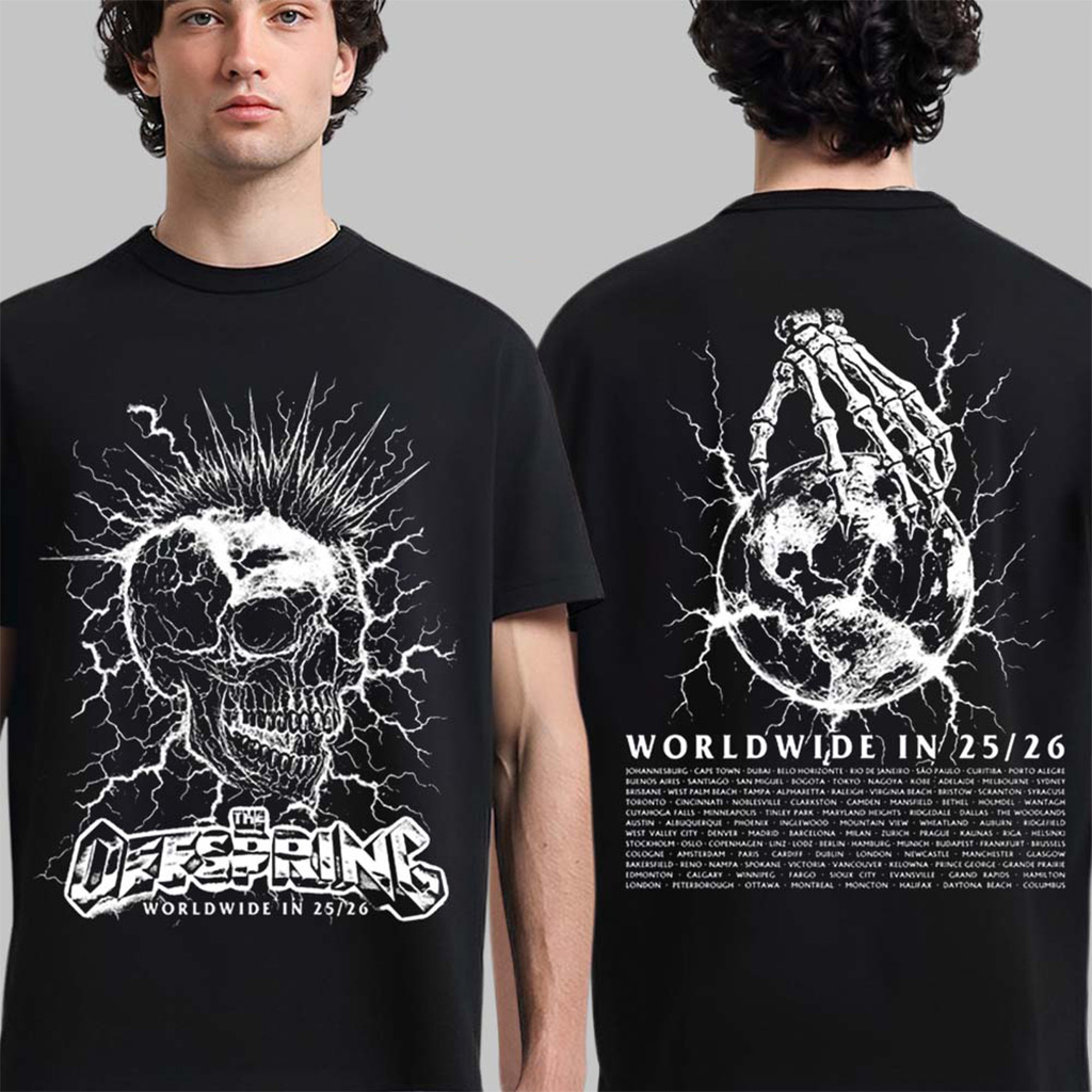 The Offspring Supercharged Worldwide 2026 Merch Mohawk Skull 2026 Tour T-Shirt Fan Merch