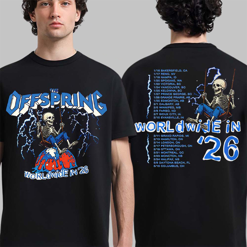 The Offspring Supercharged Worldwide 2026 Merch Swinging Skeleton 2026 Tour T-Shirt