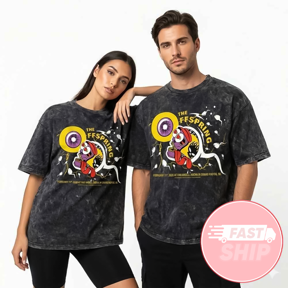 The Offspring SUPERCHARGED Worldwide In 26 Tour At Van Andel Arena Grand Rapids February 11 2026 Official Poster Screen Print By Jacob Rosenburg Unisex Acid Washed T-Shirt