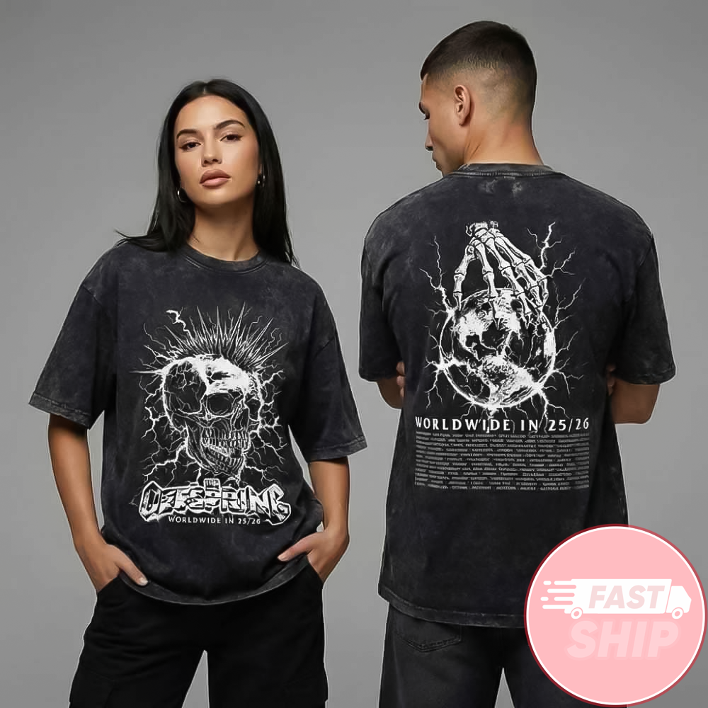 The Offspring Supercharged Worldwide Tour 2026 Mohawk Skull 2026 Tour Washed T-Shirt Besties Gifts