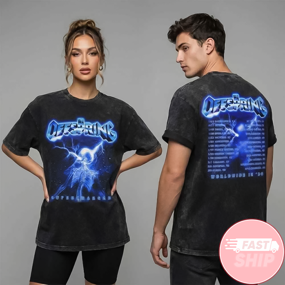 The Offspring Supercharged Worldwide Tour 2026 Supercharged Skeleton Washed T-Shirt BFF Gifts