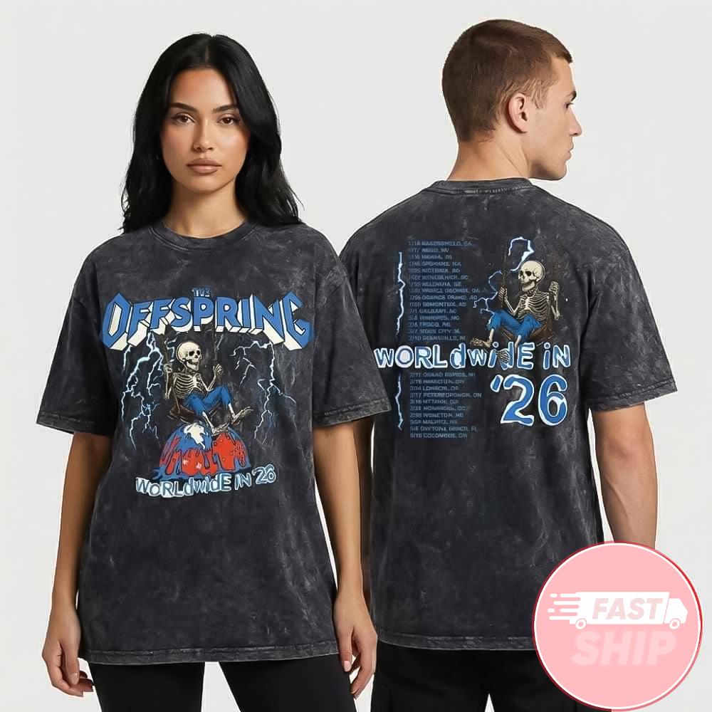The Offspring Supercharged Worldwide Tour 2026 Swinging Skeleton Washed T-Shirt Gifts For BFF The Offspring Supercharged Worldwide Tour 2026 Swinging Skeleton Washed T-Shirt Gifts For BFF