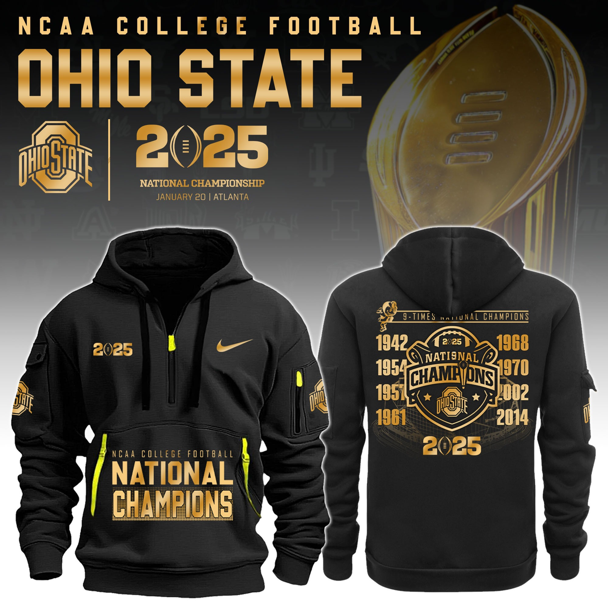 The Ohio State NCAA National Champions 2025 Half Zipper Hoodie Buckeyes Gifts For Fans