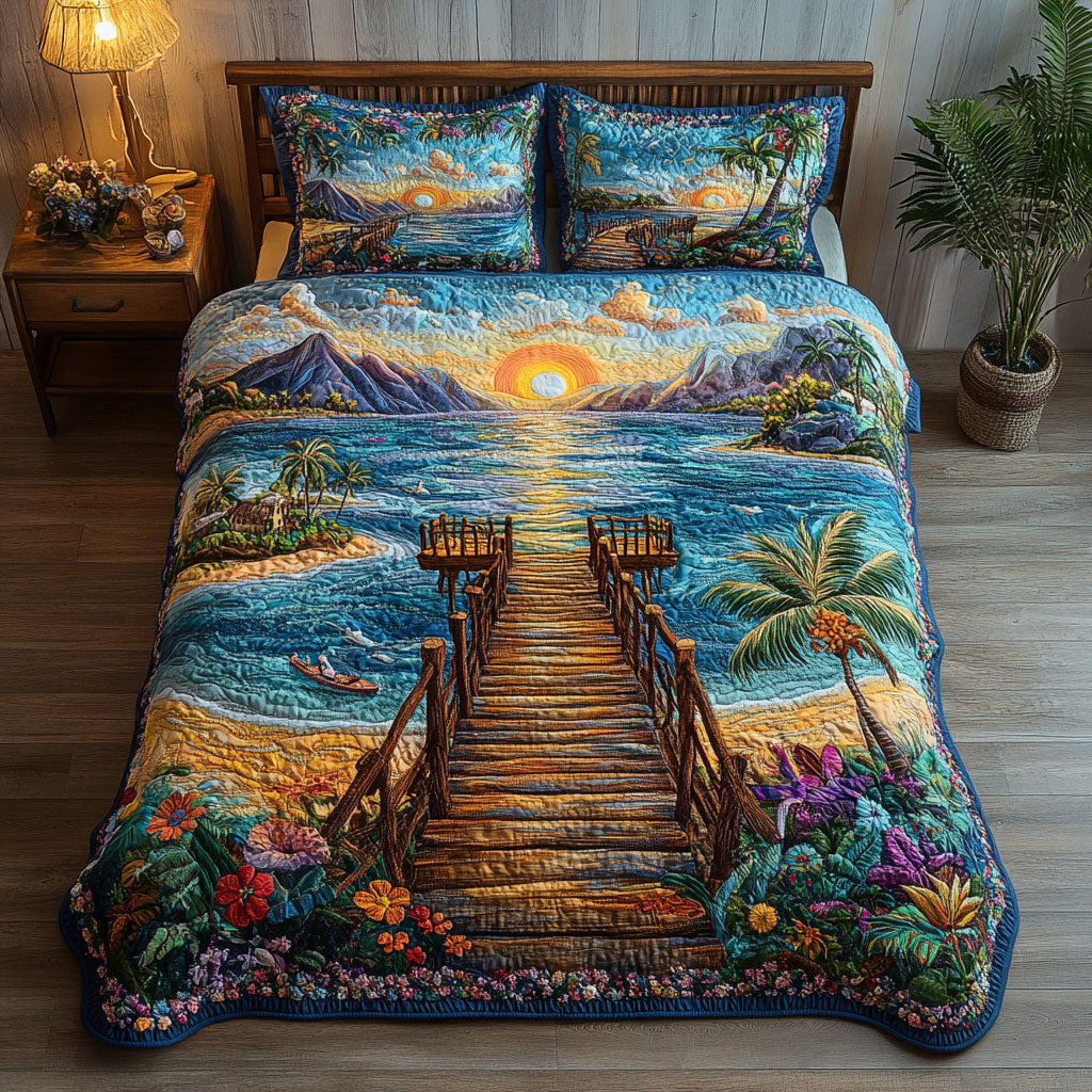 The Pier of Tranquility Quilted Bedding Set Cool Bedroom Decor Unique Fishing Gifts