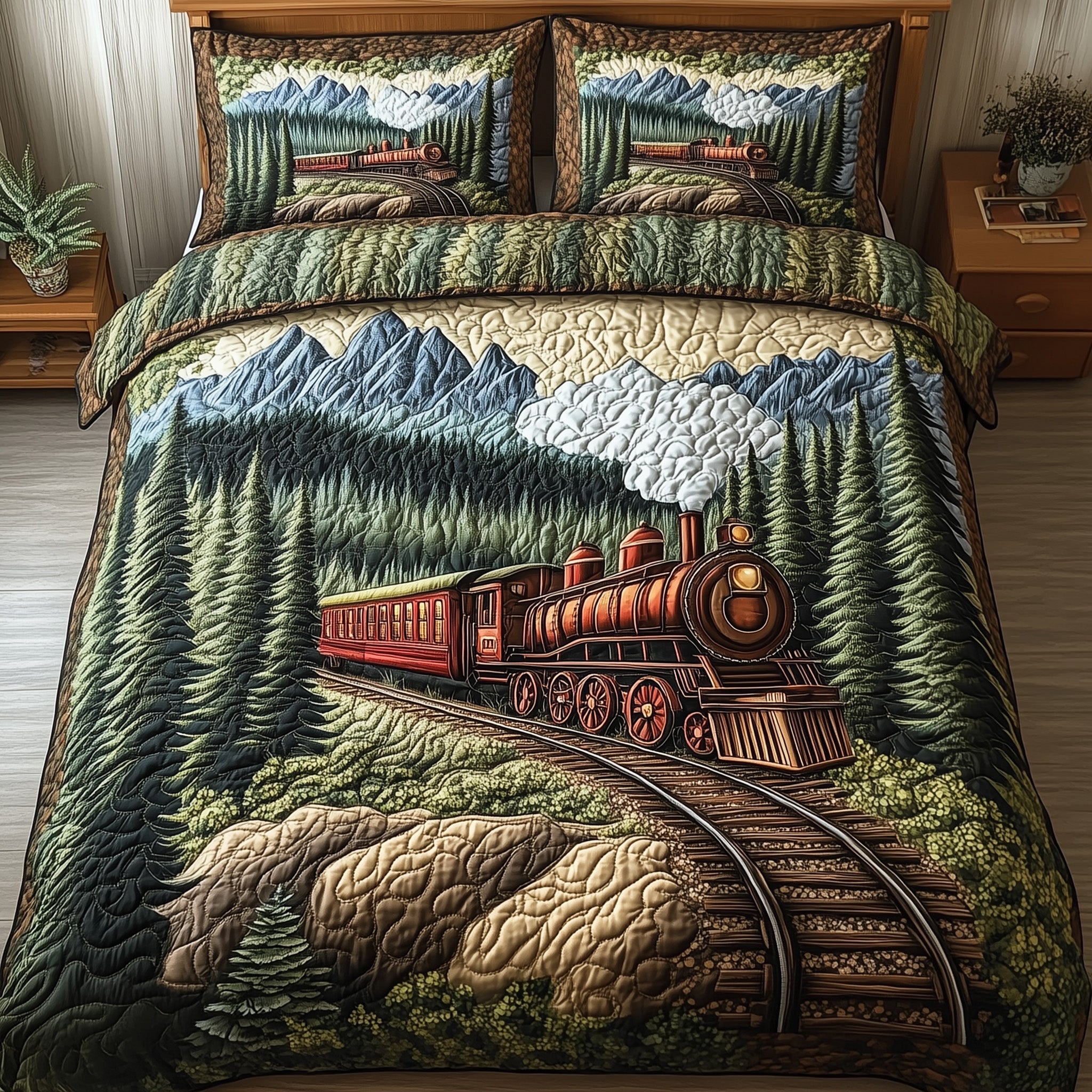 The Pine Valley Express Quilted Bedding Set Duvet Cover Merchandise Gifts For Men Who Like Trains