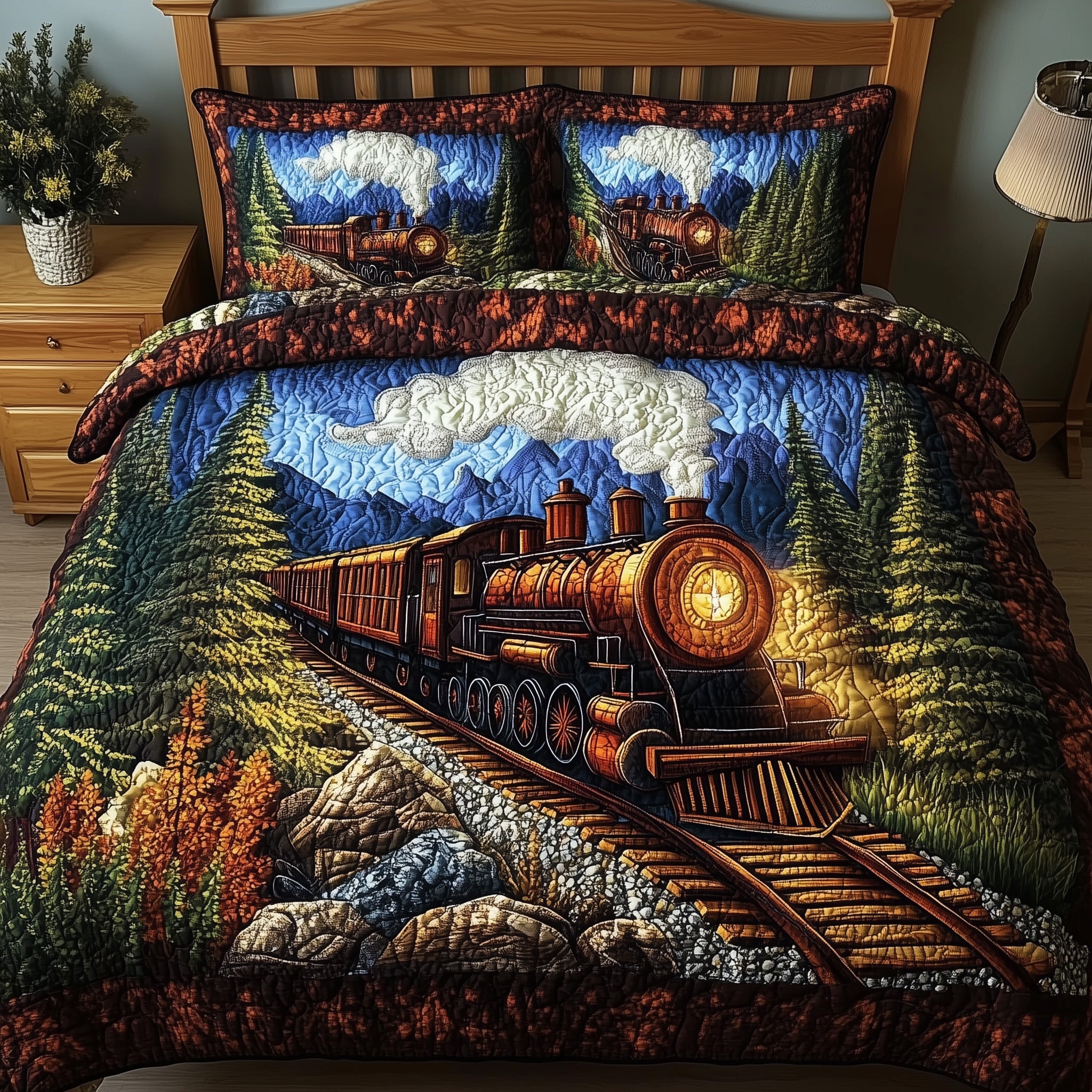 The Pine Valley Express Quilted Bedding Set Duvet Cover Merchandise Gifts For People Who Love Trains