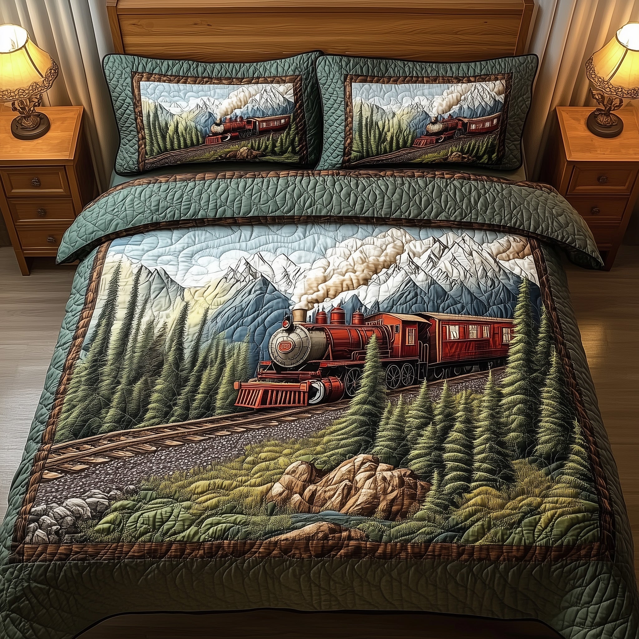 The Pine Valley Express Quilted Bedding Set Duvet Cover Merchandise Presents For Train Enthusiasts