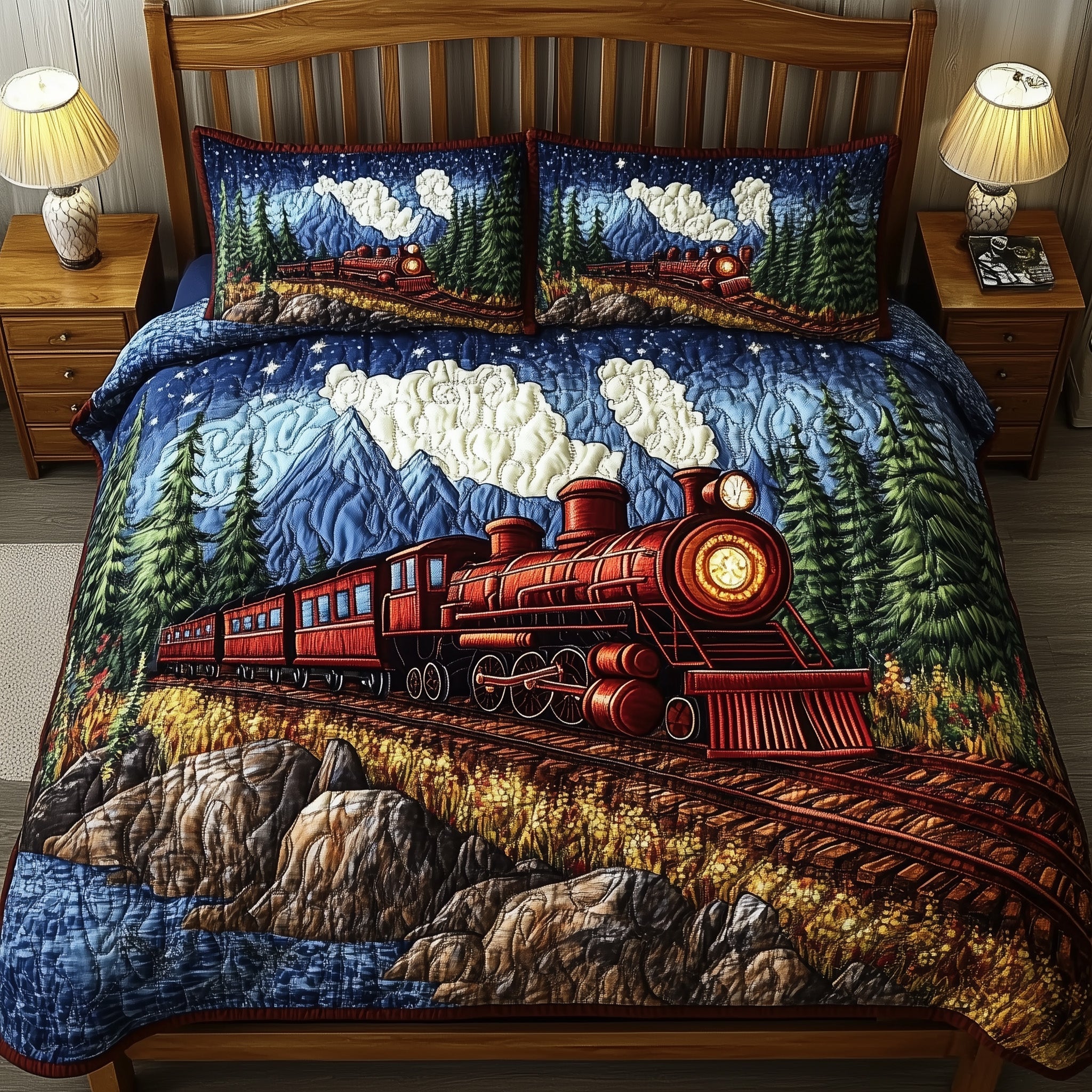 The Pine Valley Express Quilted Bedding Set Duvet Cover Merchandise Train Gifts For Adults