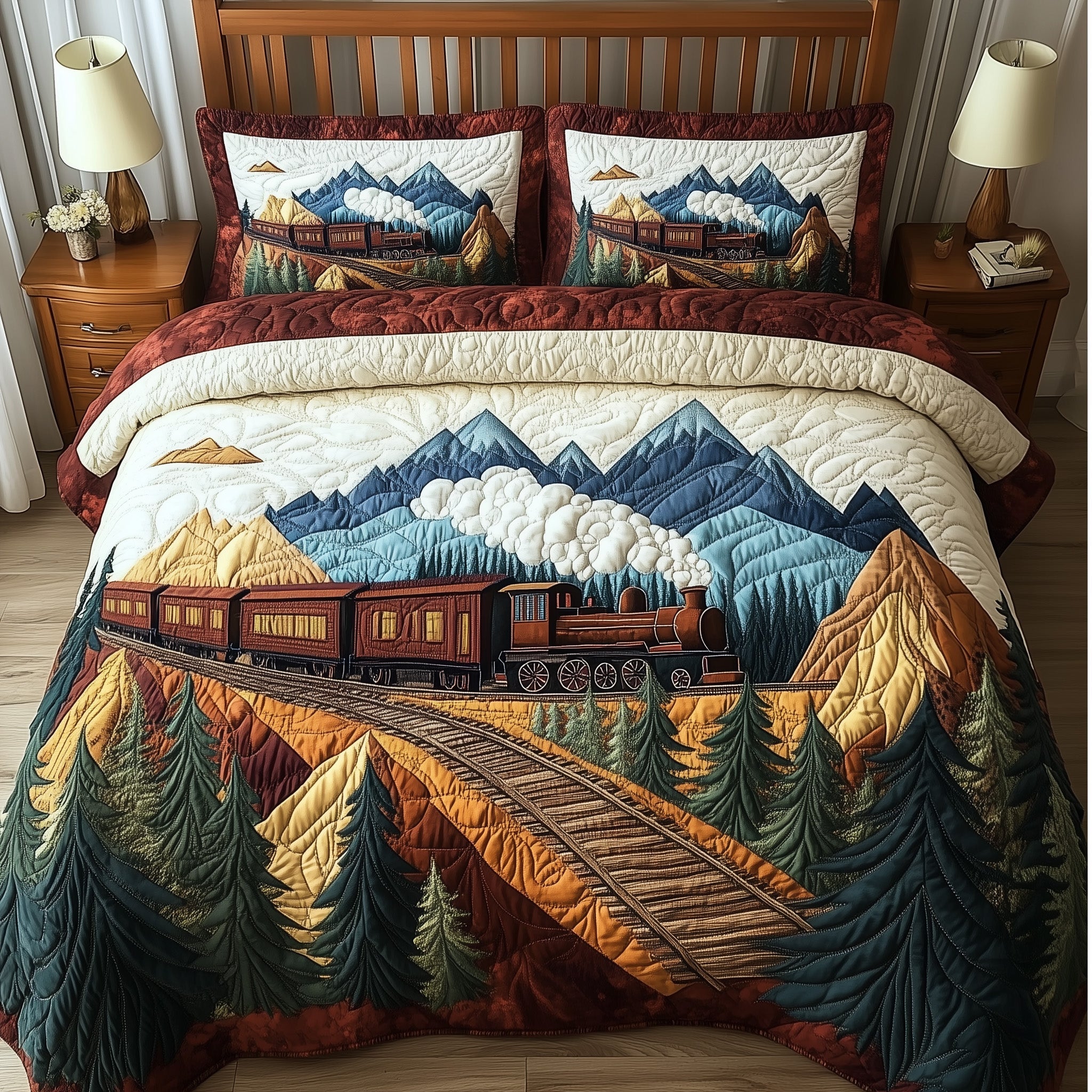 The Pine Valley Express Quilted Bedding Set Duvet Cover Merchandise Train Presents For Adults