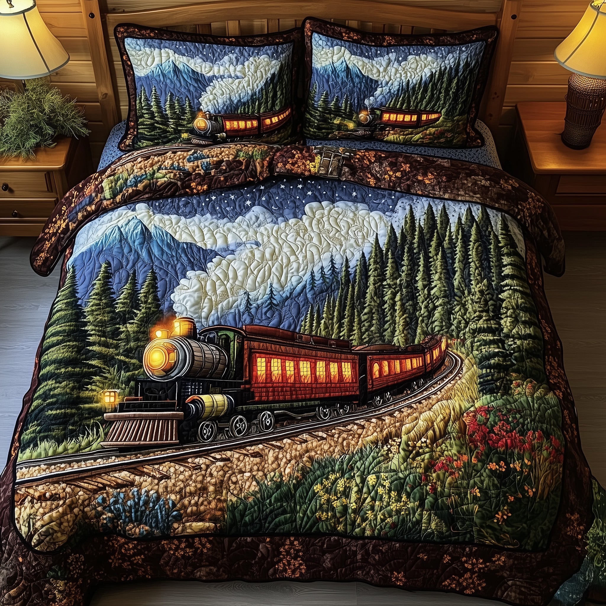 The Pine Valley Express Quilted Bedding Set Duvet Cover Merchandise Unique Gifts For Train Lovers