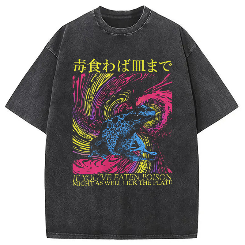 The Plate Funny Frog Japanese Washed T-Shirt Unisex Streetwear Graphic Style Gifts For Him The Plate Funny Frog Japanese Washed T-Shirt Unisex Streetwear Graphic Style Gifts For Him