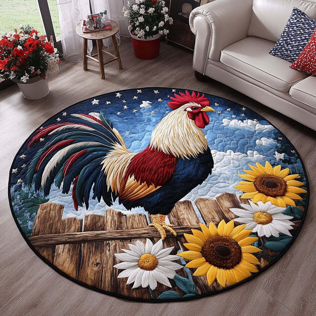 The Proud Rooster Quilted Round Mat Home Front Door Design Presents For Farmer Boyfriend