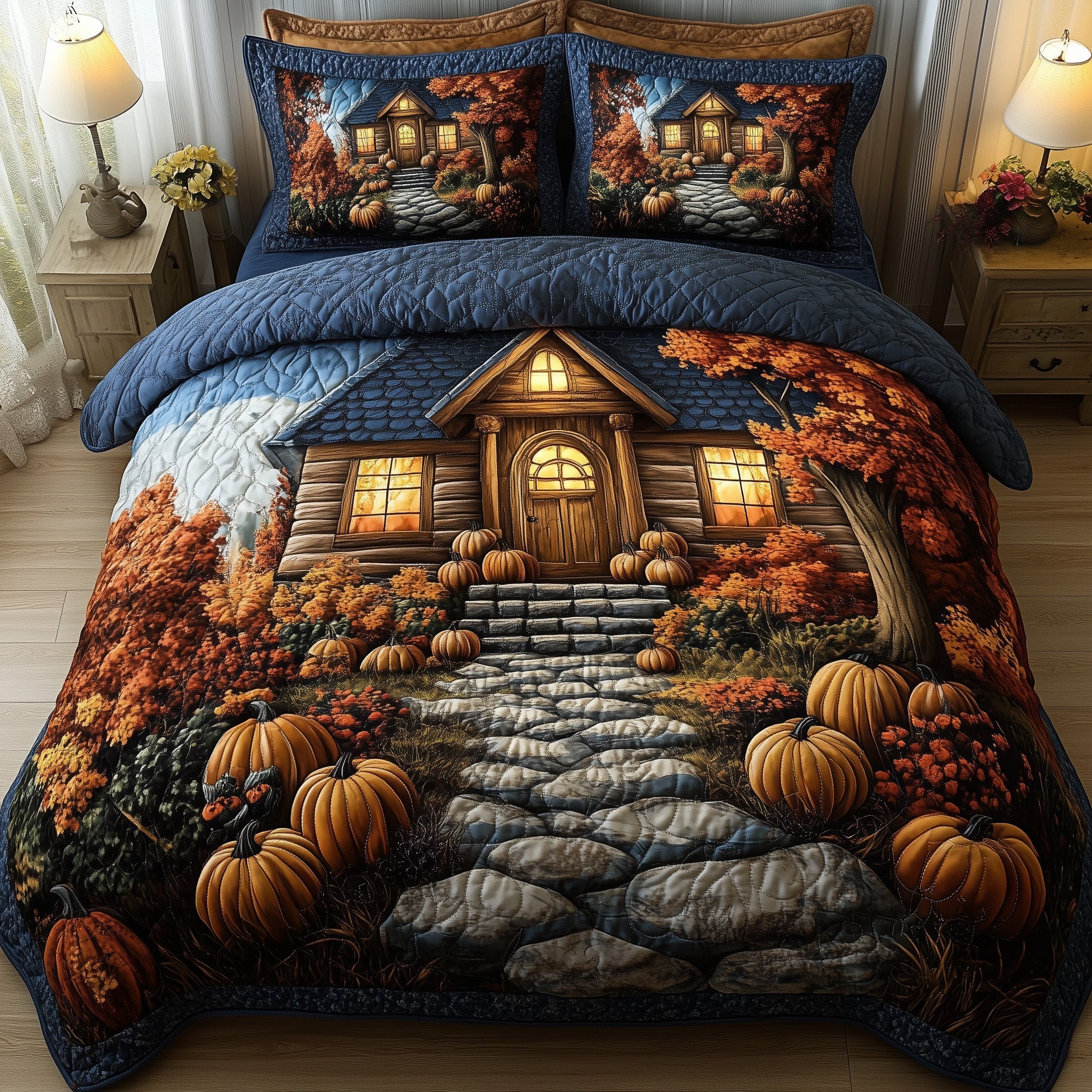 The Pumpkin Porch Quilted Bedding Set Duvet Cover Merchandise Cute Housewarming Gifts