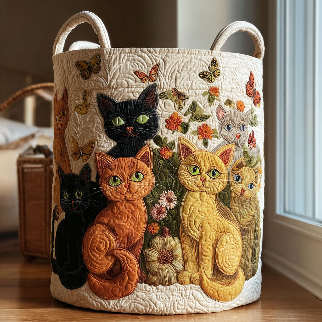 The Purring Parade Quilted Laundry Basket Lightweight Quilted Laundry Bag for Modern Homes