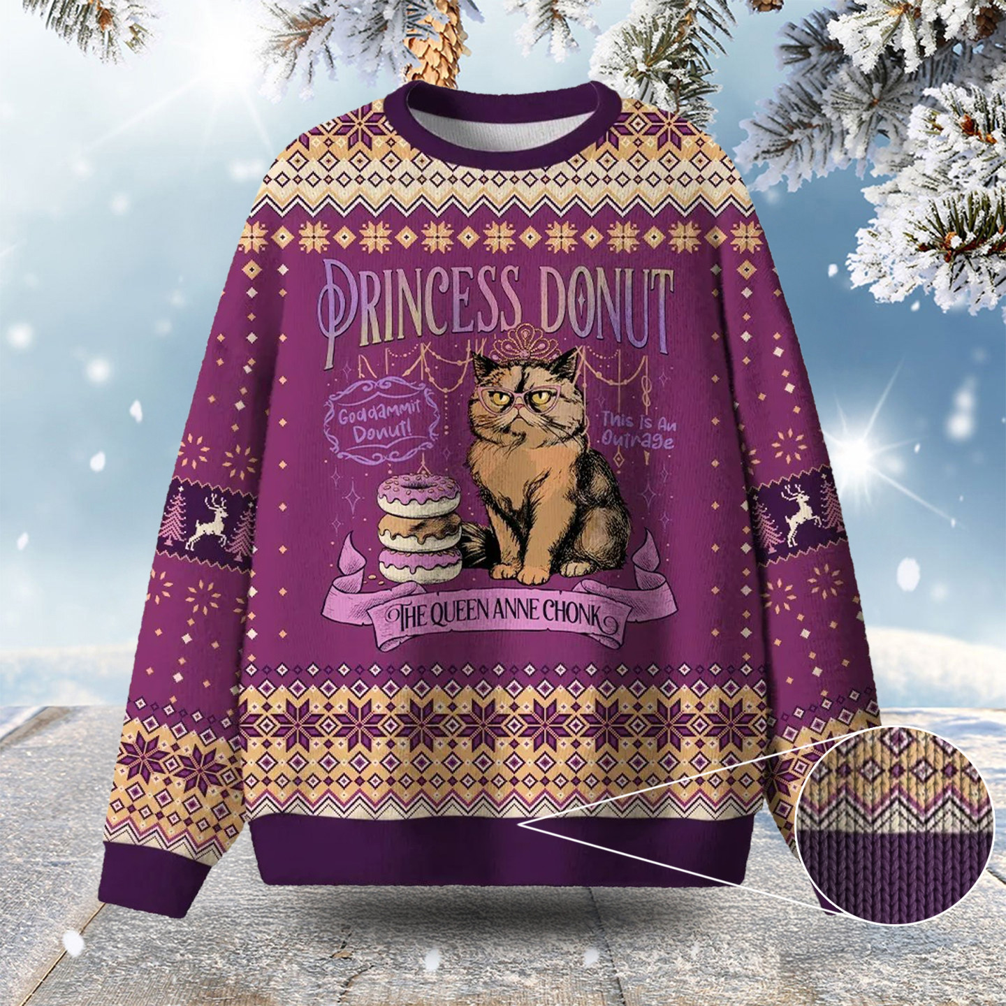 The Queen Anne Chonk Ugly Christmas Sweater Holiday Clothing Xmas Gifts For Car Lovers