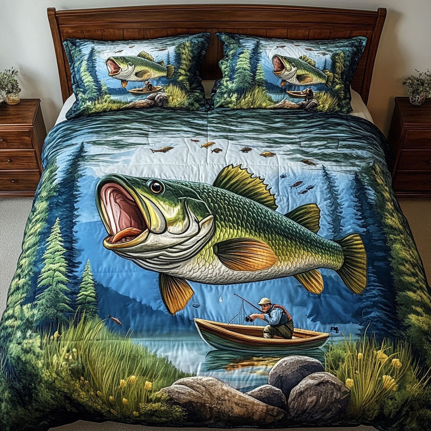 The Quiet Catch Quilted Bedding Set Bed Decor Ideas Novelty Fishing Gifts