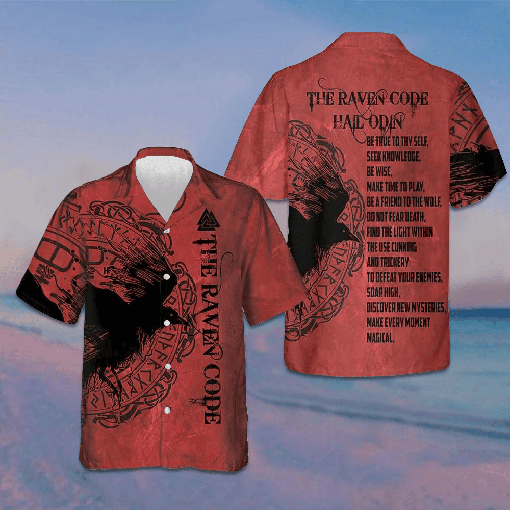 The Raven Code Hail Odin Hawaiian Shirt Red Button Up Shirt Gifts For Him The Raven Code Hail Odin Hawaiian Shirt Red Button Up Shirt Gifts For Him