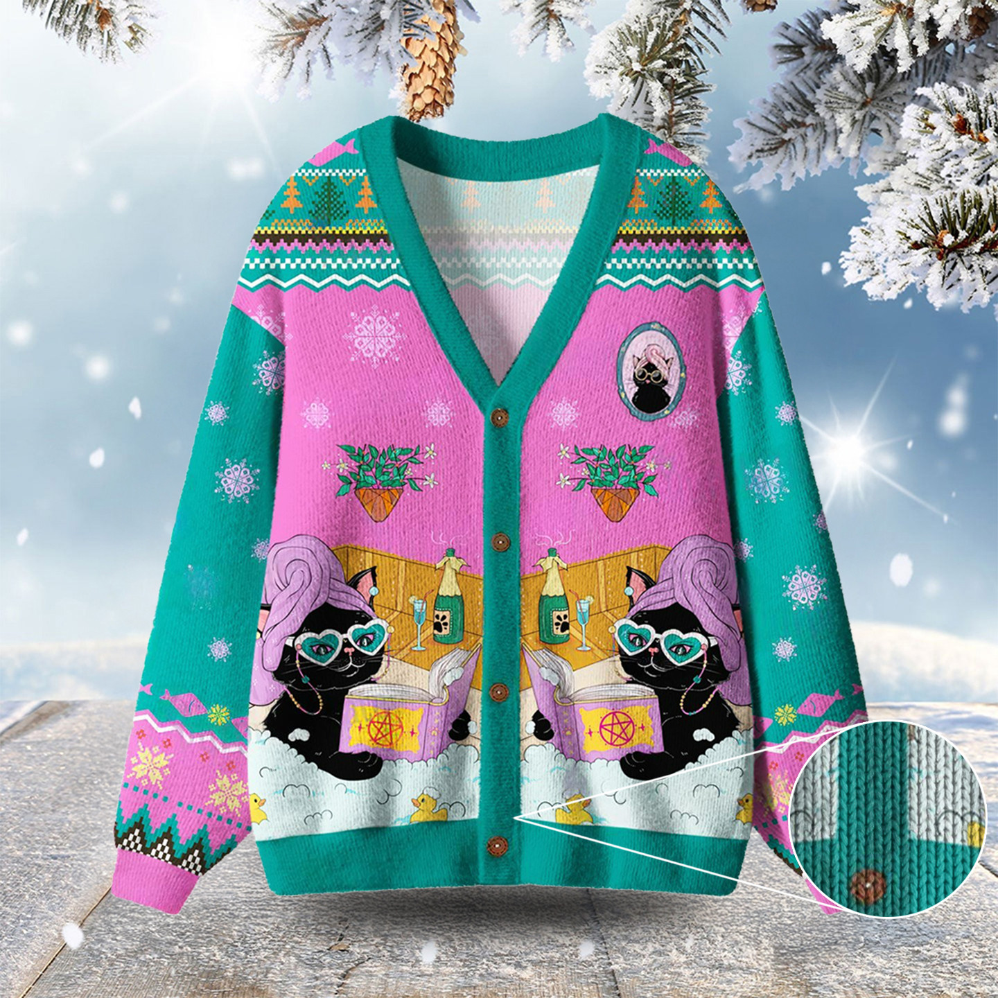 The Reader Cat Tarot Ugly Cardigan Sweaters Funny Xmas Clothes Cute Cat Presents