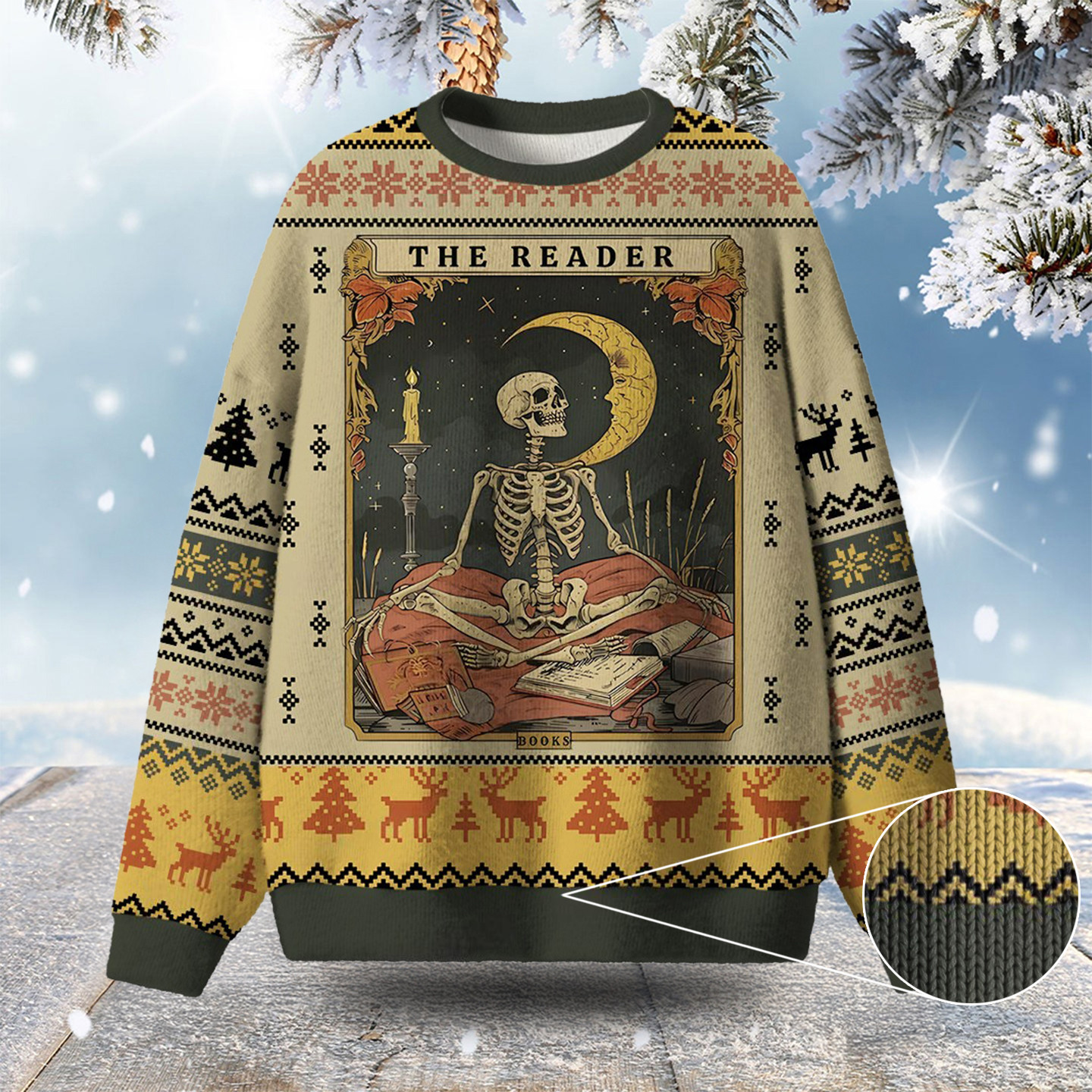 The Reader Ugly Christmas Sweater Skeleton Design Christmas Gifts For Book Owners