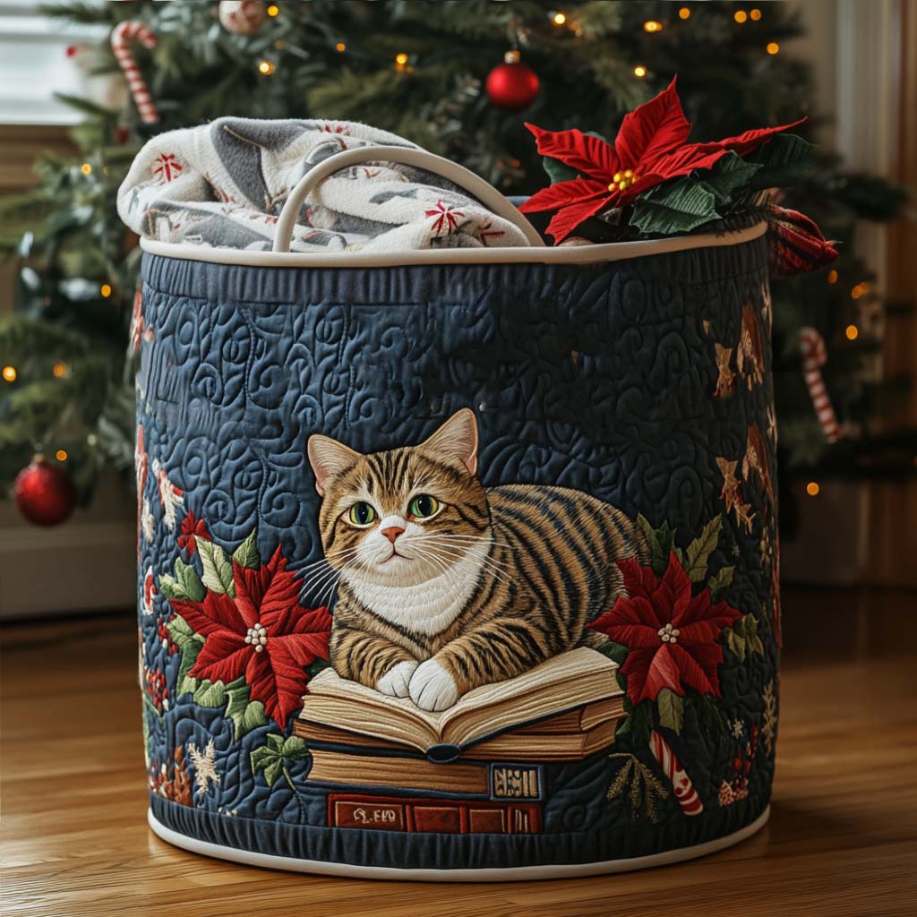 The Reading Cat Quilted Laundry Basket High-Quality Quilted Laundry Hamper for Family Use
