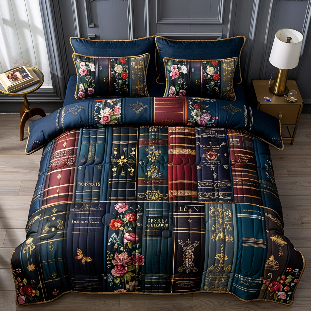 The Reading Rose Quilted Bedding Set Holiday Duvet Cover Set Gifts For Book Worm