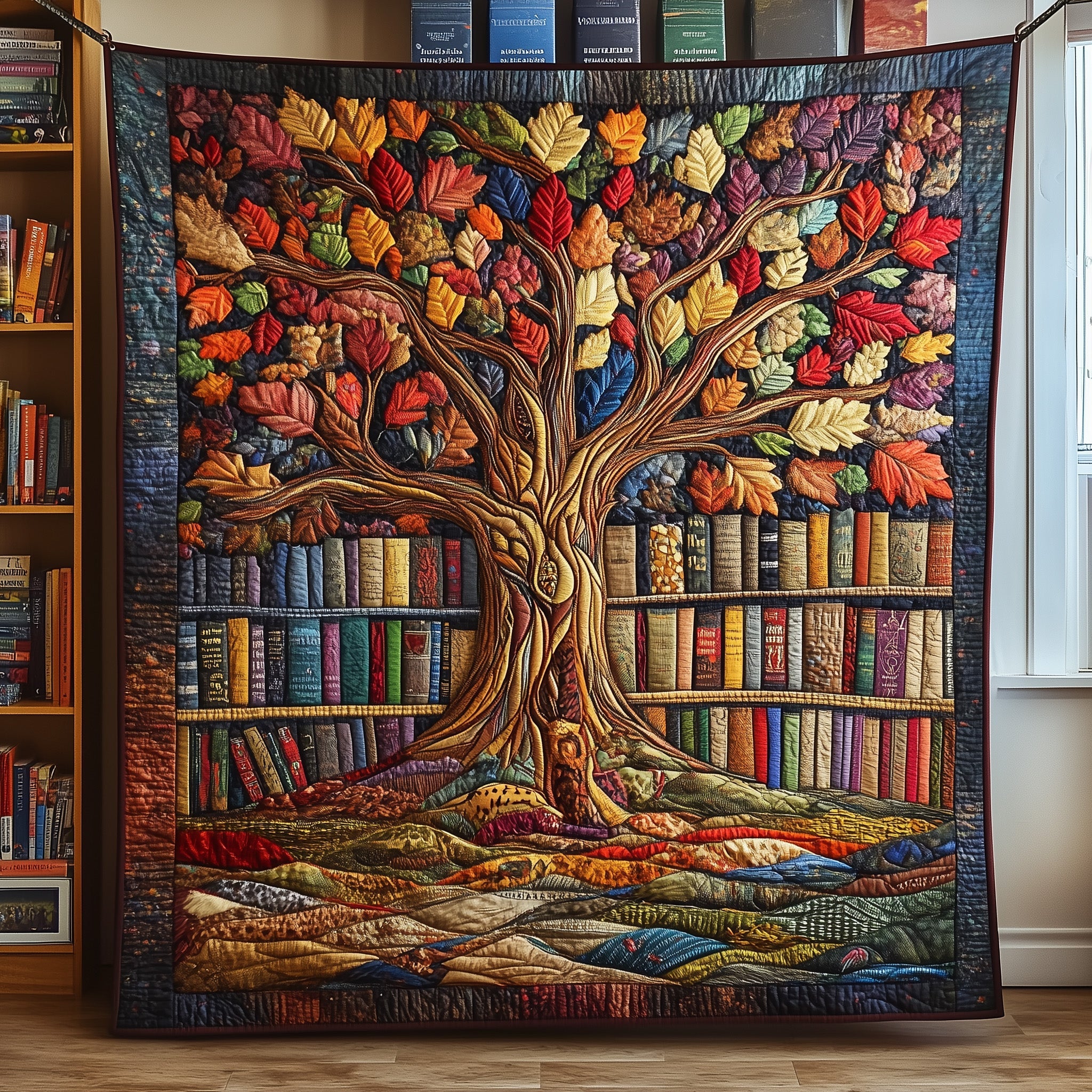 The Reading Tree Quilted Blanket Nice Throw BlanketGifts For Book Lovers Nerd