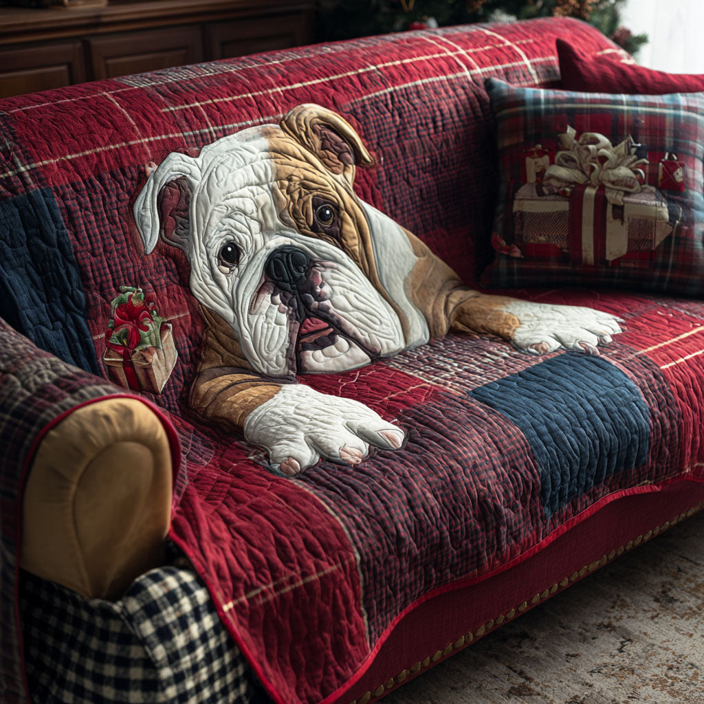 The Regal Pup Quilted Sofa Cover Christmas Family Room Decor British Bulldog Gifts For Him Her