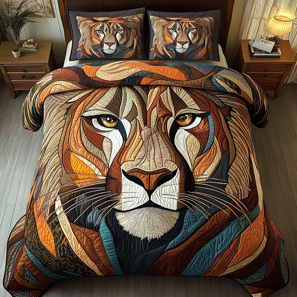 The Regal Roar Quilted Bedding Set Bed Room Decoration Best Lion Gifts For Him