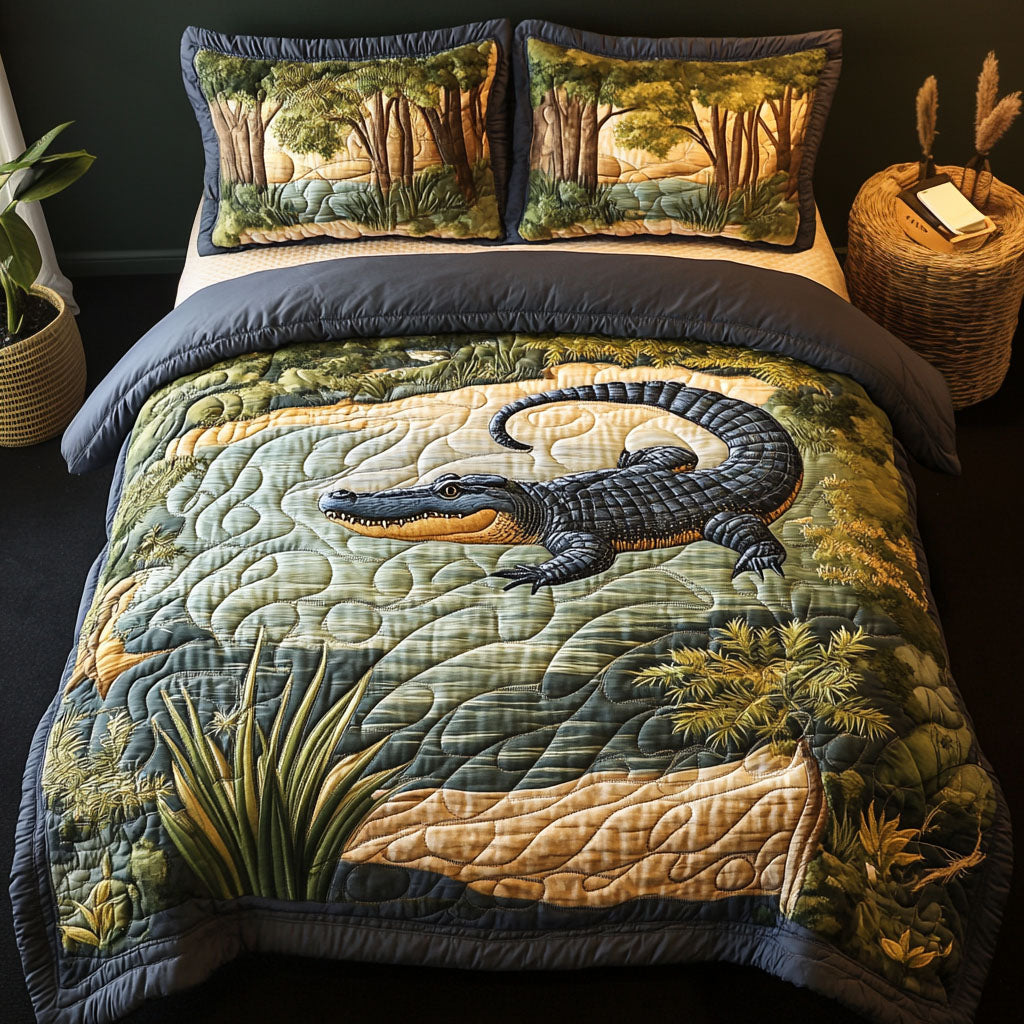 The Reptile Realm Quilted Bedding Set Bedroom Decor Alligator Gift Ideas