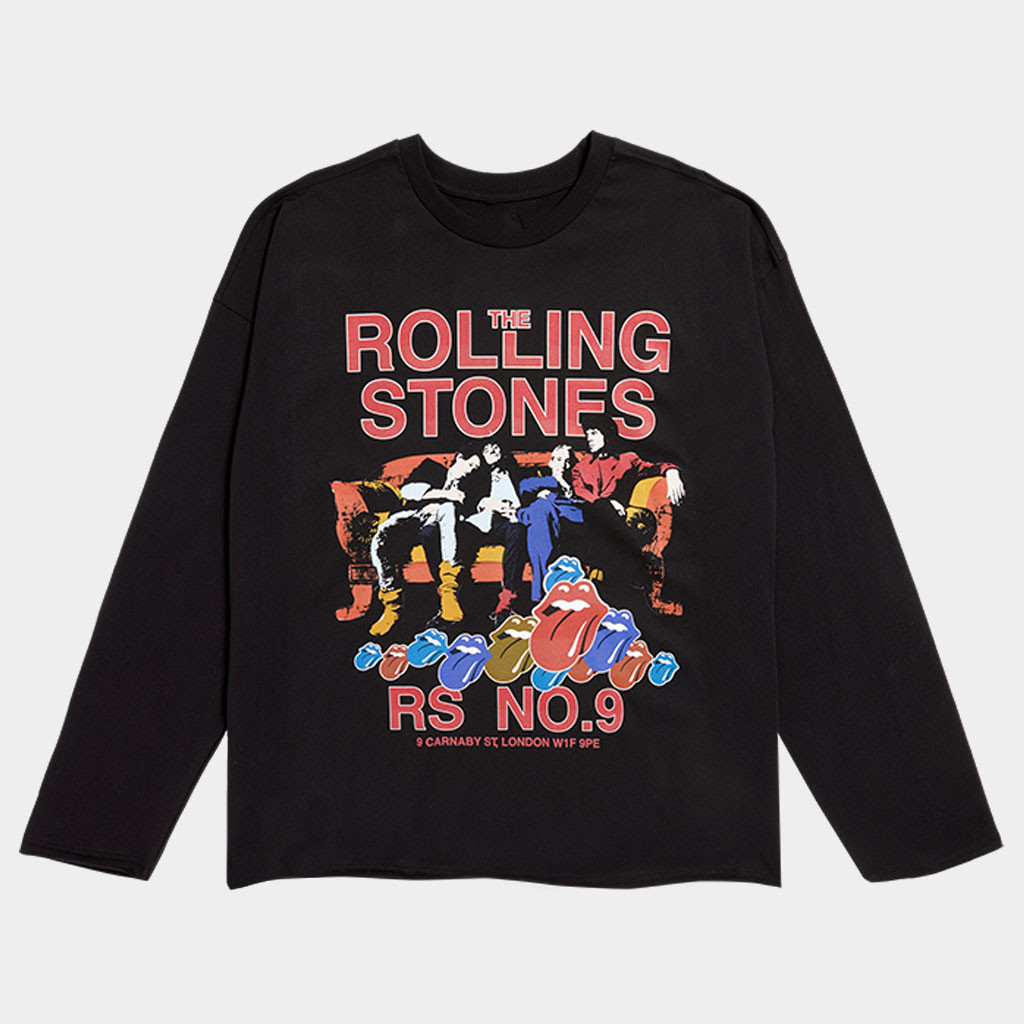 The Rolling Stones Merch Band Couch Photo Black Raw Hem Long Sleeve T-Shirt Gifts For Fans