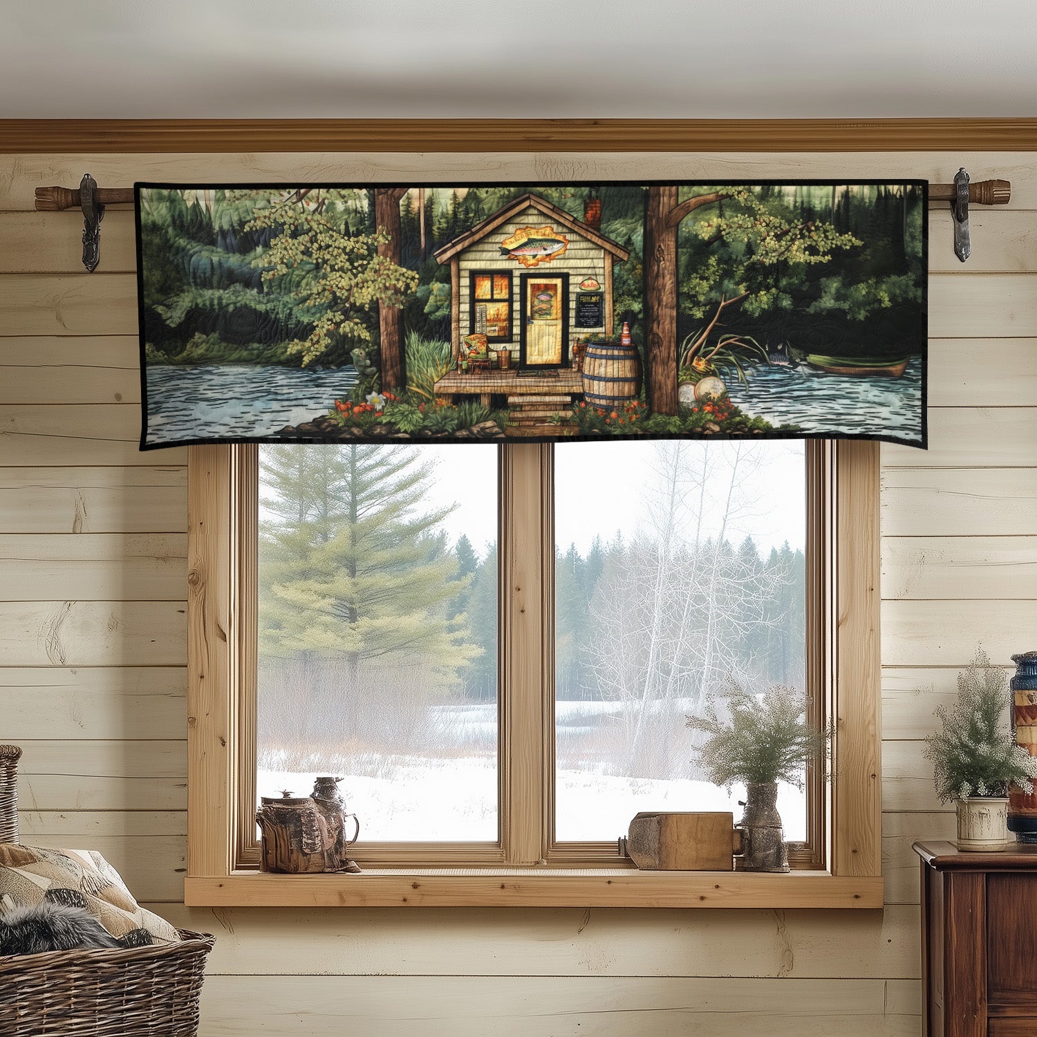 The Rustic Lodge Quilted Valance Christmas House Decor Birthday Gifts For Fishing Lovers