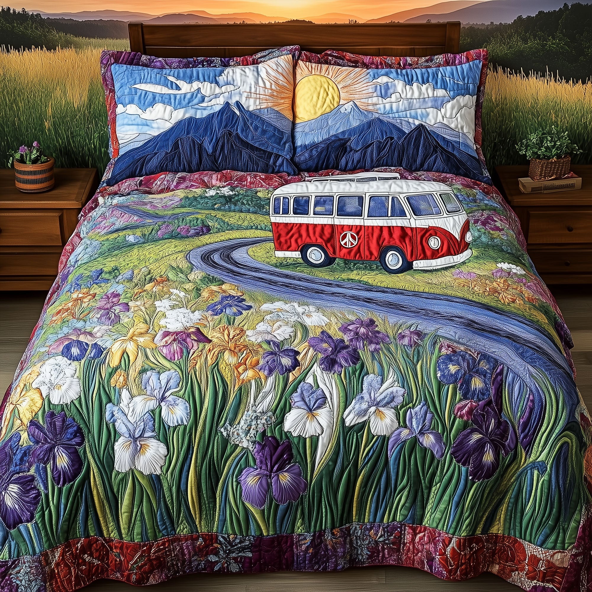 The Scenic Peace Drive Quilted Bedding Set Holiday Duvet Cover Set Gifts For Hippie Girlfriend