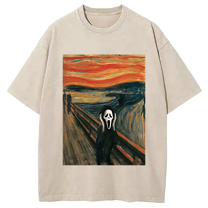 The Scream Parody Washed T-Shirt Unique Aesthetic Fashion Tee Gifts For Her
