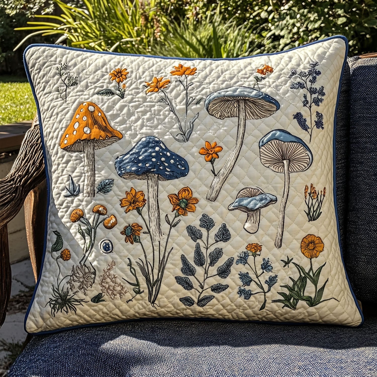 The Shroom Circle Quilted Pillow Case Throw Pillow Covers Presents For Mushroom Lovers