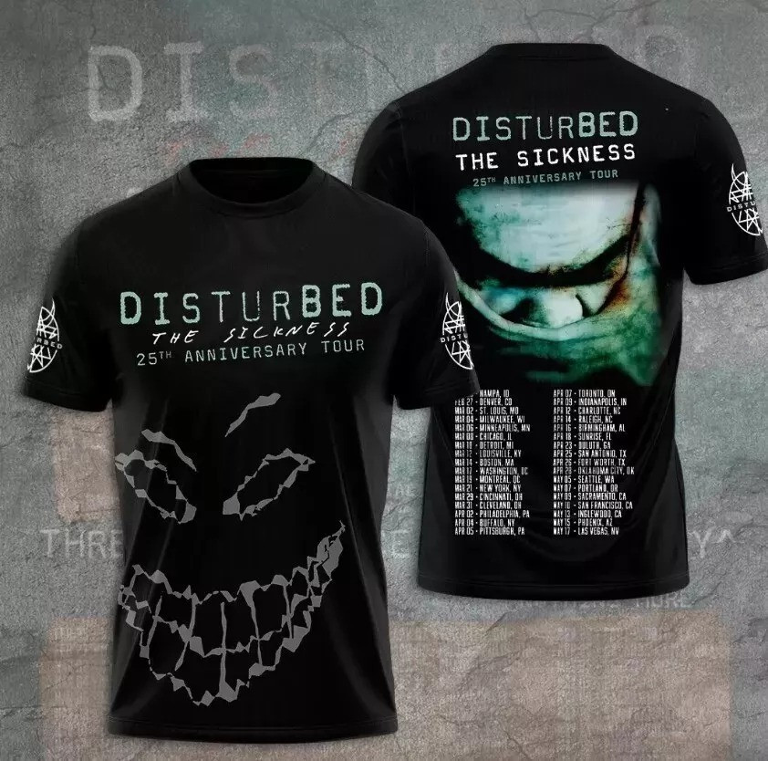 The Sickness 2025 Concert Disturbed The Sickness 25th Anniversary Tour Black shirt Fans Gifts