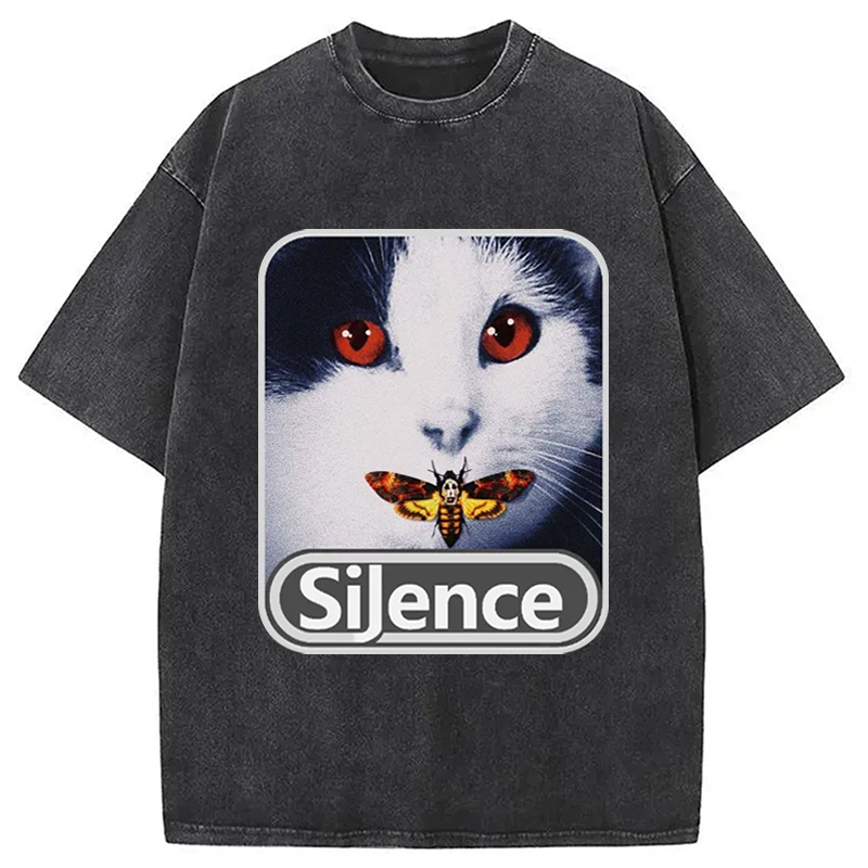 The Silence of the Cat Washed T-Shirt Funny Graphic Gift For Friends Gifts For Best Friend