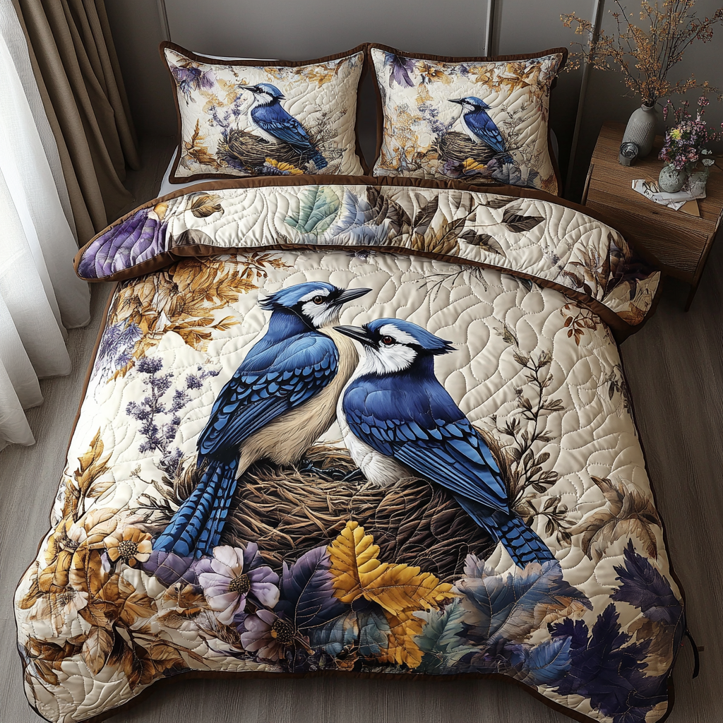 The Singing Jays Quilted Bedding Set Cozy Bedroom Decor Best Gifts For Bird Lovers