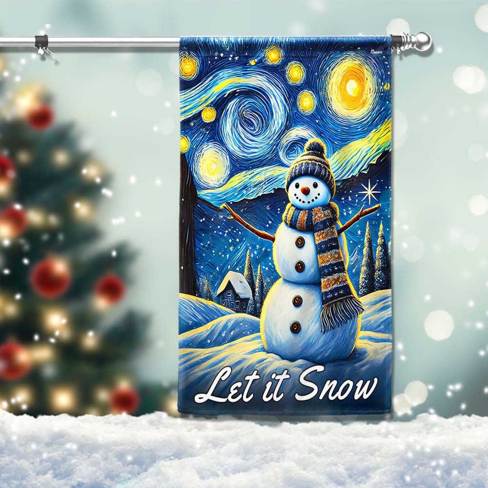The Starry Night Snowman Let It Snow Christmas Flag