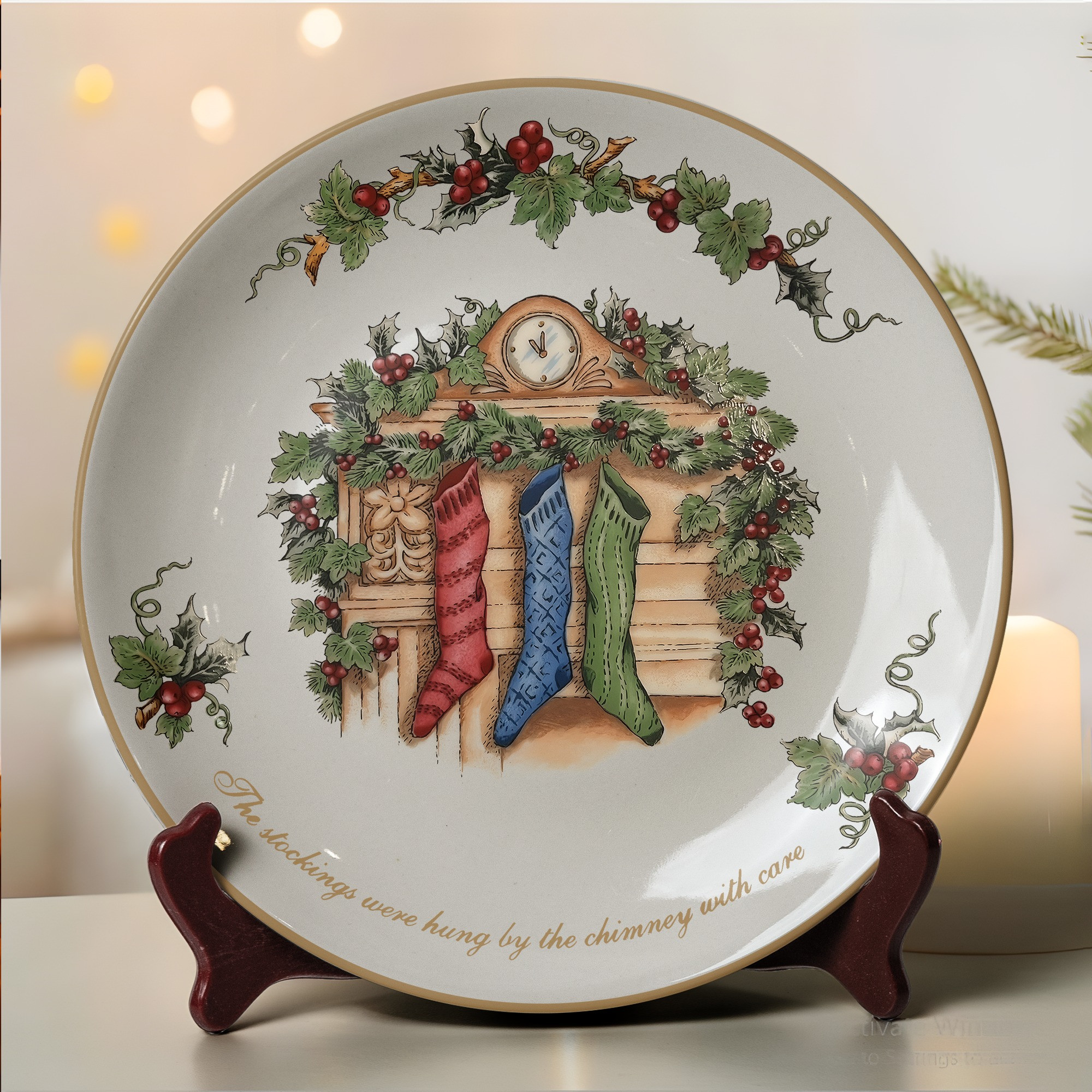 The Stockings Were Hung By The Chimney Christmas Ceramic Plate Home Decor Gifts For Holiday