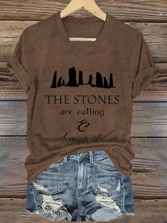 The Stones Are Calling I Must Go V-Neck Shirt Outlander Series Fan Merch Apparel Gifts