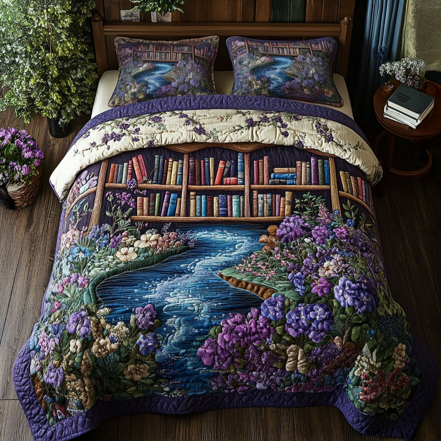The Storybook Sanctuary Quilted Bedding Set Bed Room Decoration Book Themed Gift Items