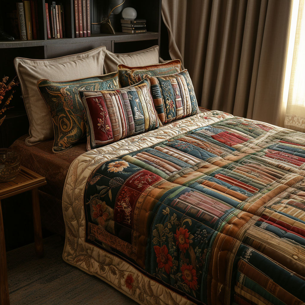 The Storytellers Retreat Quilted Bedding Set Holiday Season Duvet Cover Set Novelty Book Themed Gifts