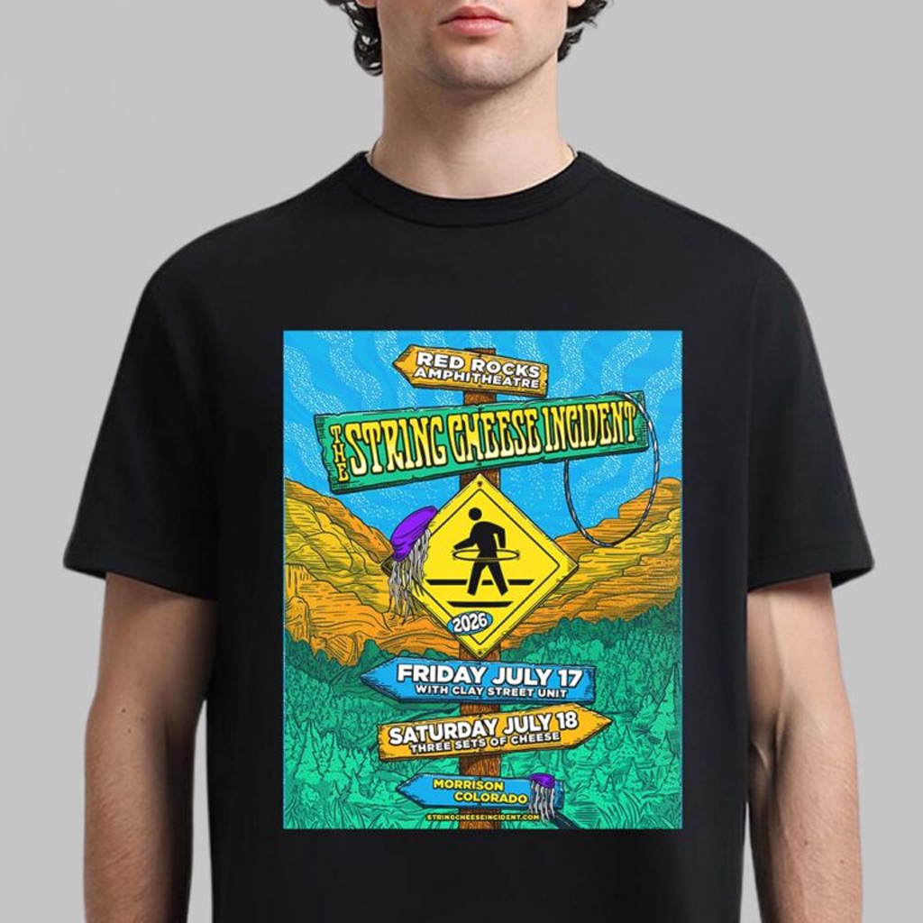 The String Cheese Incident Live At Red Rocks Amphitheatre 2026 Poster In Morrison Colorado From July 17 To 18 2026 T-Shirt